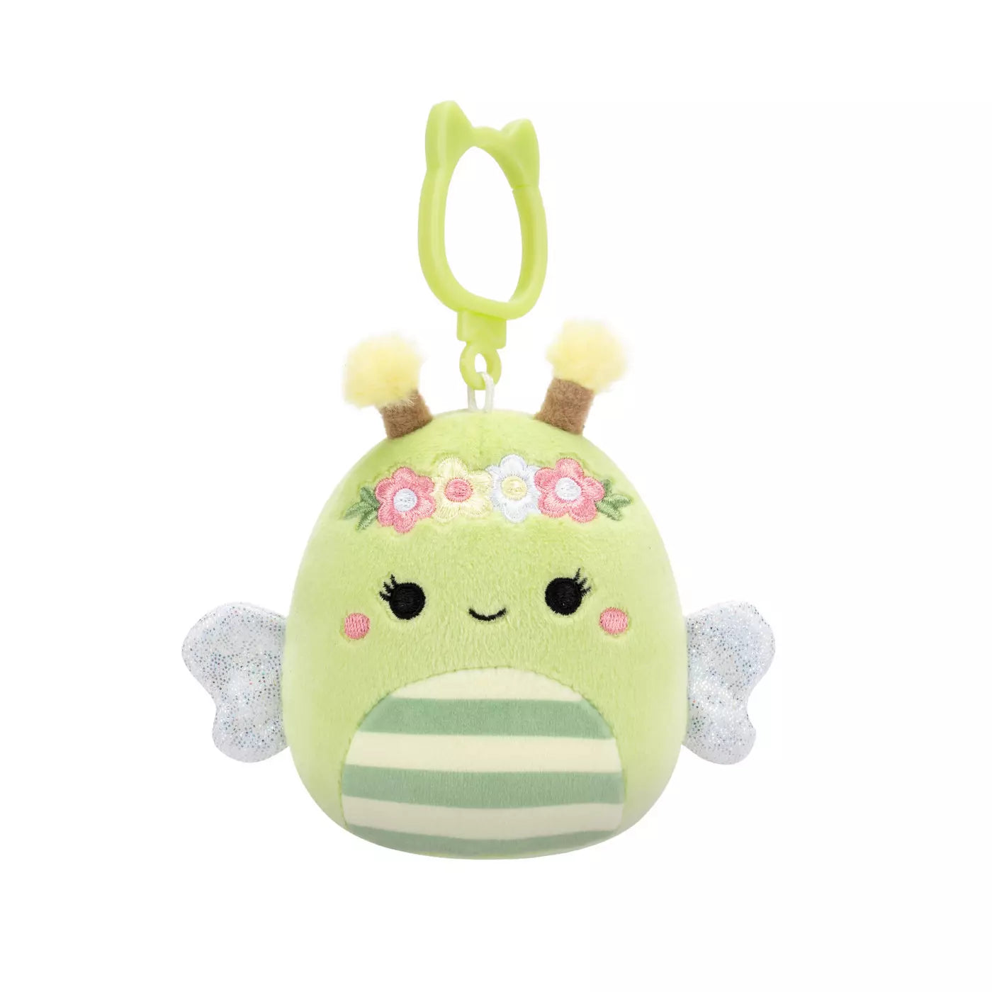 little c land squishmallows green bumble bee keychain clip