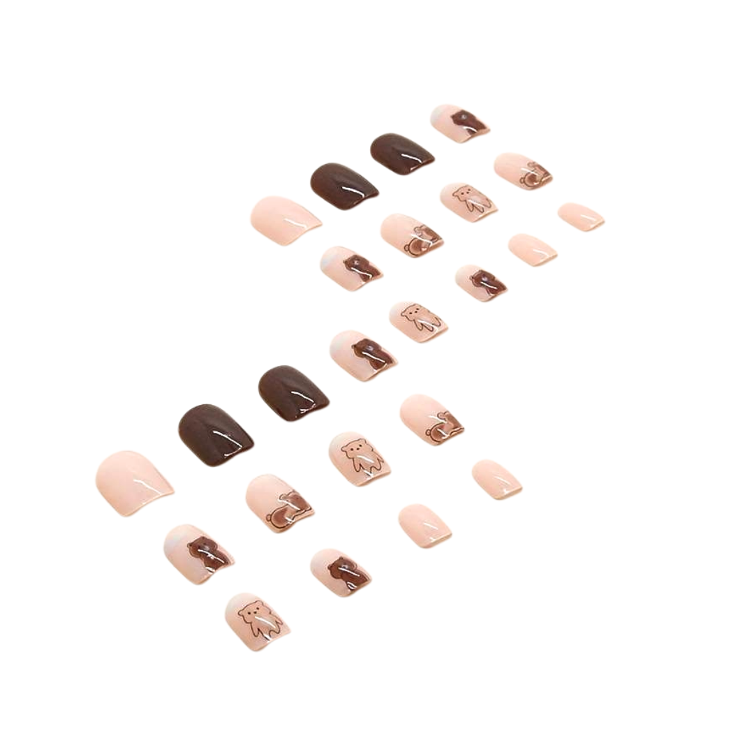 Glossy Brown Bear Faux Nails - Little C Land