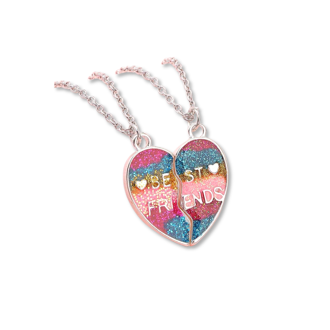 Best Friends Rainbow Glitter Heart Necklace - Little C Land