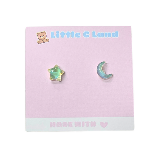 Lime Green Moon & Star Earrings