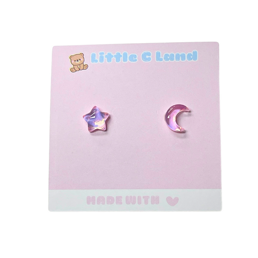 Pink Moon & Star Earrings