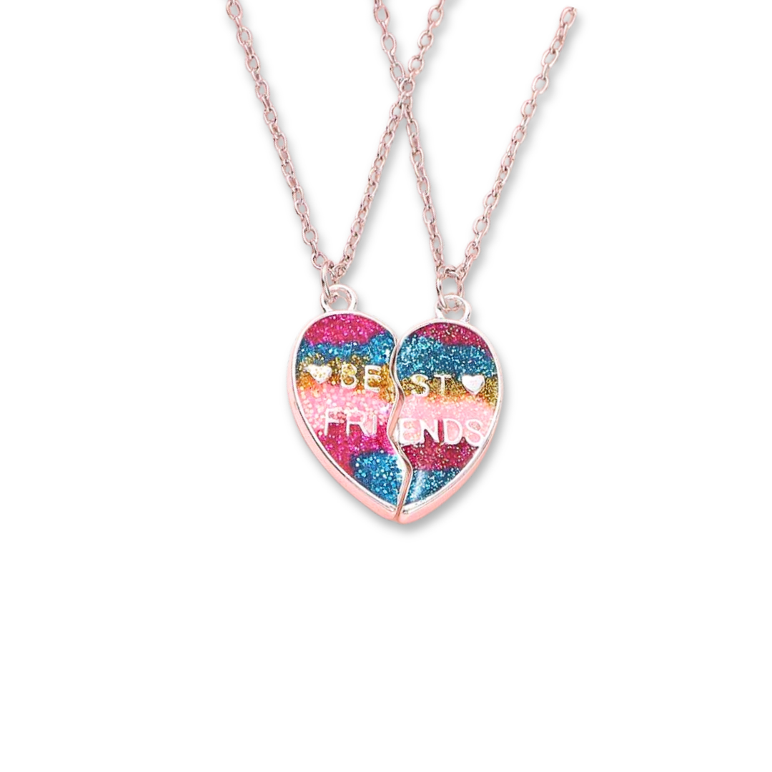 Best Friends Rainbow Glitter Heart Necklace - Little C Land