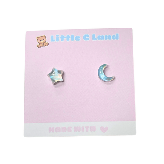 Sky Blue Moon & Star Earrings