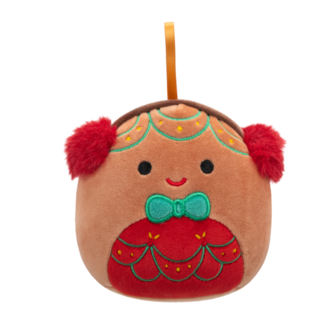 Squishmallows Cash the Christmas Gingerbread Ornament with Earmuffs