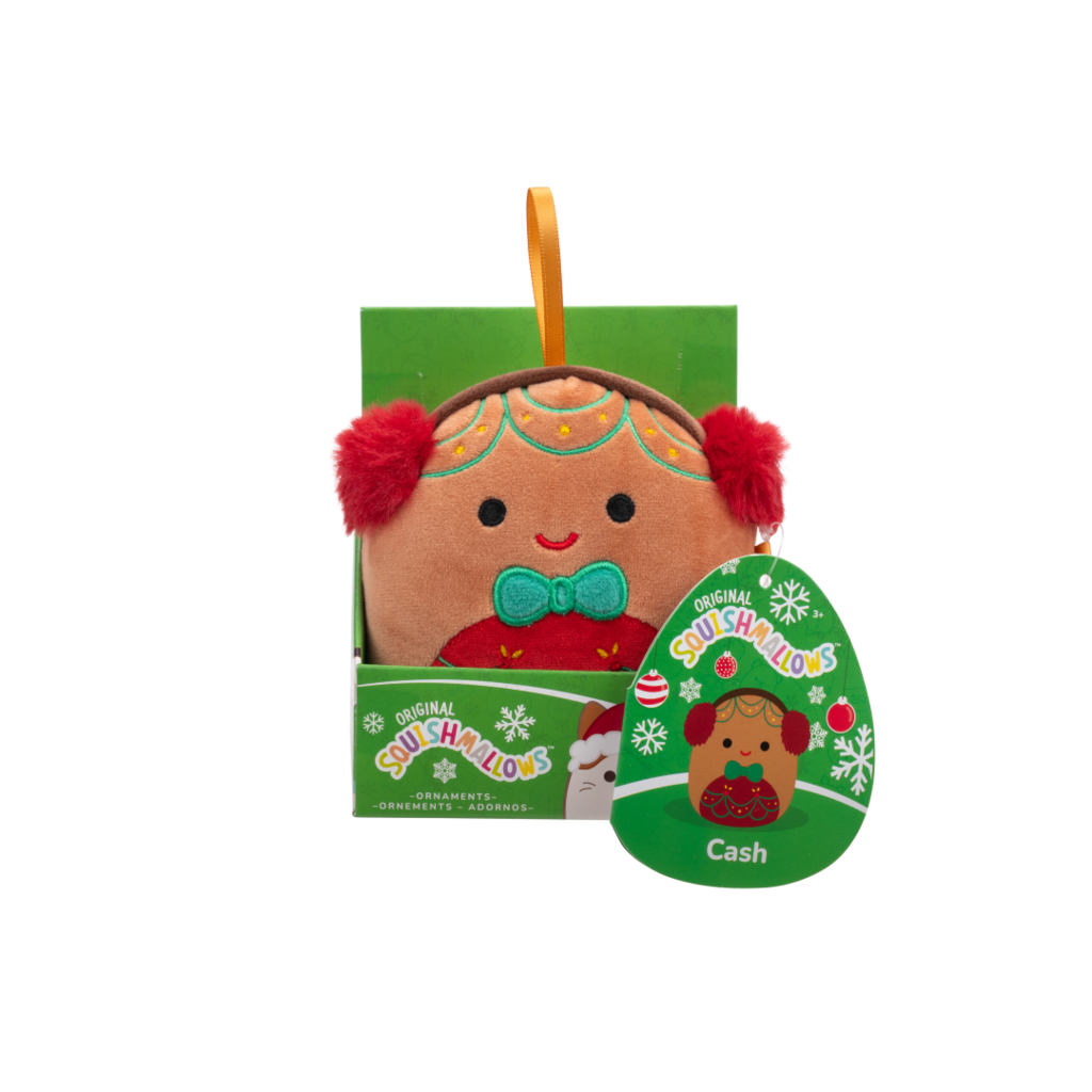 Squishmallows Cash the Christmas Gingerbread Ornament with Earmuffs