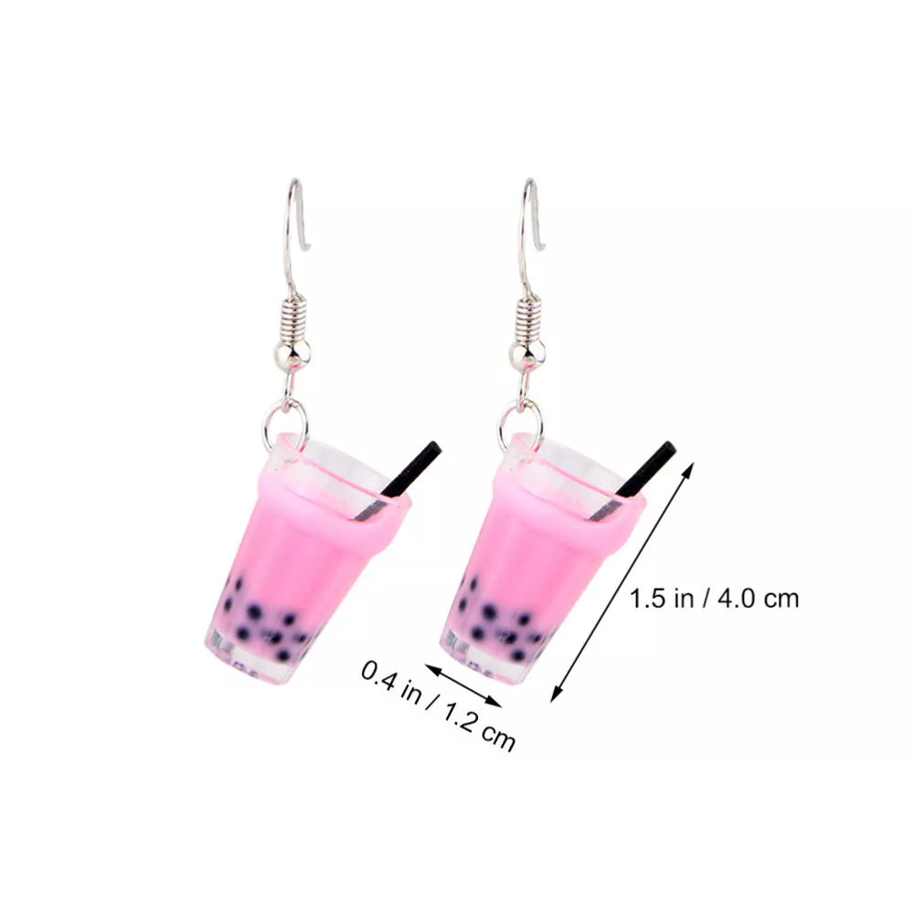 Boba Strawberry Milk Tea Tangle Earrings-Little c land